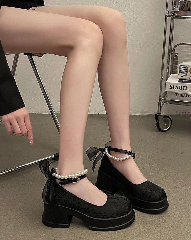 LBSFY -Woman Pumps Gothic Pink Kawaii Cute Japanese Style Lolita High Heels on Heeled Round Toe Mary Jane Shoes for Women Evening Offer