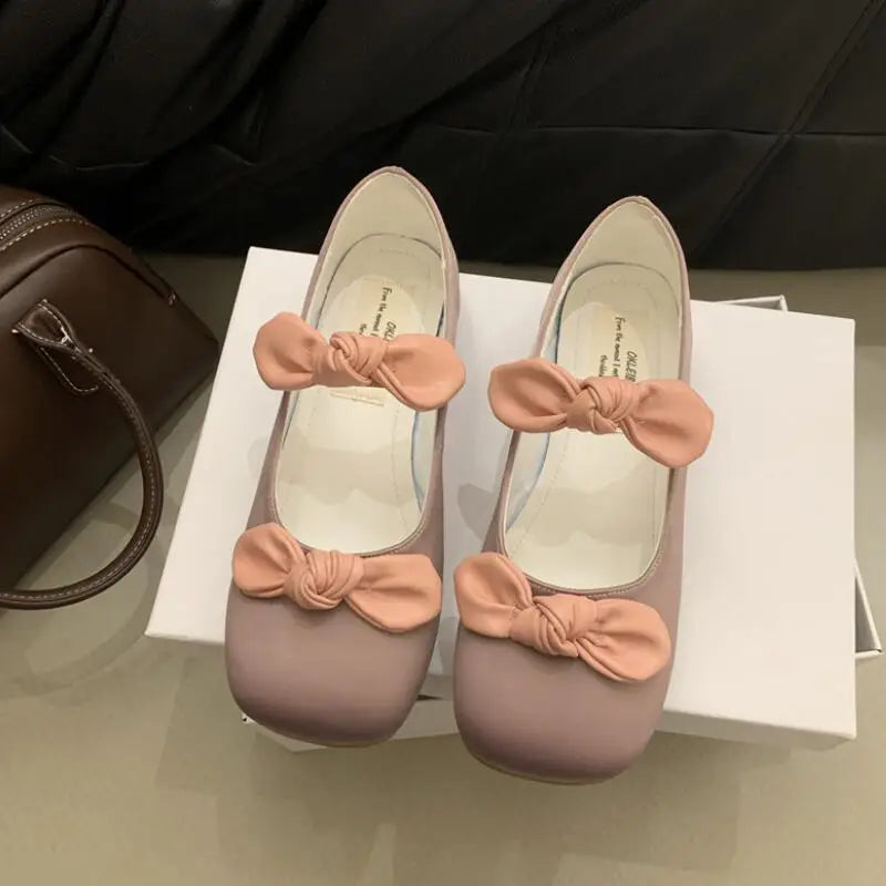 LBSFY  -  Spring Elegant Bow Women Flat Shoes Fashion Round Toe Shallow Slip On Ballerinas Shoes Casual Mary Jane Shoes Cute Girl