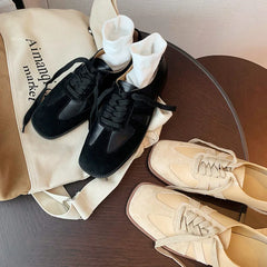 LBSFY  -  Fashion Women's Shoes New Suede Spliced Lace up Casual Flat Shoes Sports Style Daily Lightweight Shoes
