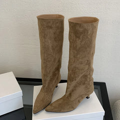 LBSFY -Autumn Winter Sexy Women Knee-High Boots Street Style Pointed Toe Thin Low Heels Cowboy Ladies Shoes Long Botas De Mujer