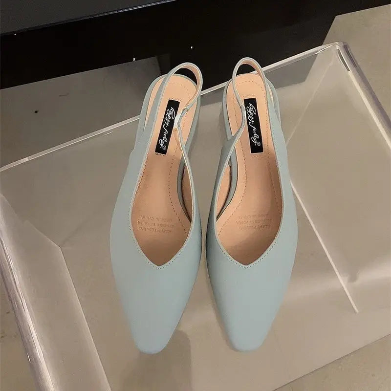 LBSFY -Women Flats Low Heel Slingback Sandals Slip On Shallow Mules Shoes Pointed Toe Female Office Lady Work Shoes Mujer