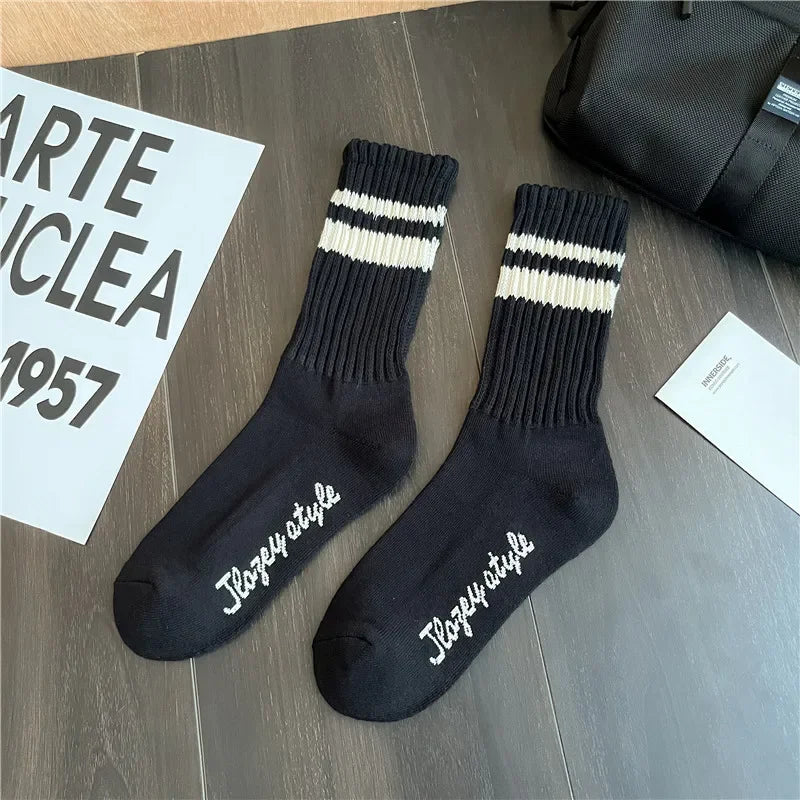 Lbsfy Fashion Unisex Striped Cotton Mid-calf Warm Socks Sweat-absorbent Anti-friction Sports Socks Men Basketball Socks Running Socks