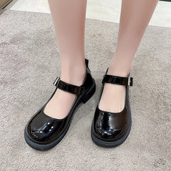 LBSFY -Women's Spring/Summer/Autumn New British Academy Style Low Heel Round Toe Mary Jane Single Shoes with Small Leather Shoes