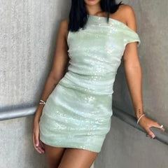 LBSFY  -  Sexy Sleeveless Banquet Short Dress Elegant Glitter Sequins Pleat Wrap Hip Dress Women Fashion Hight Waist Slim Club Party Dress