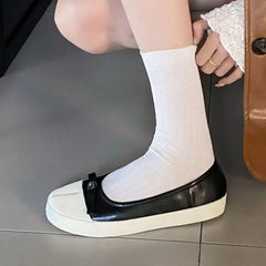 LBSFY  -   Split Toe Shoes Women Black Leather Flats Ballet 2024 New Fashion Bow Red Mary Janes