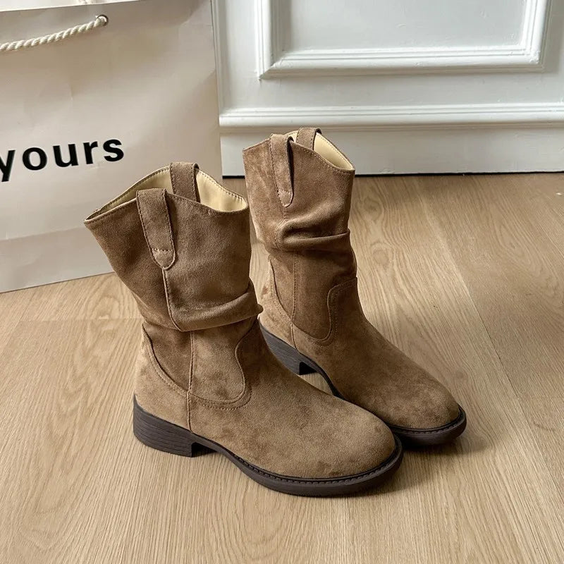 LBSFY -New Style Fashion Women's Retro Sta Boots Spring Autumn Women's Fashionable Mid-Calf Knight Ort Boots Plus Size Zapatos Mujer