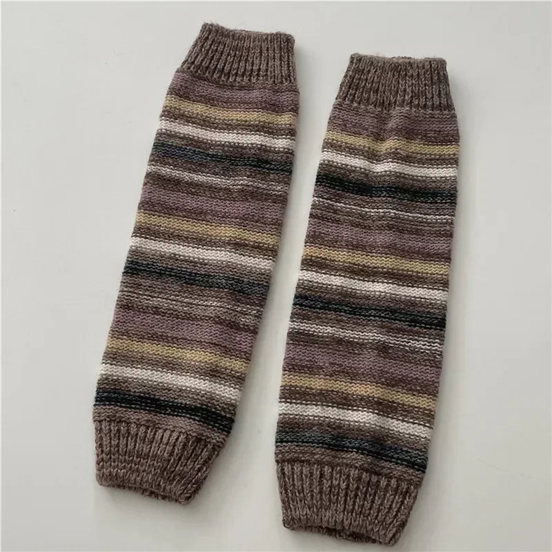 Lbsfy Women Autumn Winter Leg Warmers Warm Knitted Foot Cover Knee Socks JK Girl Lolita Striped Long Socks Stockings Women Leg Warmers