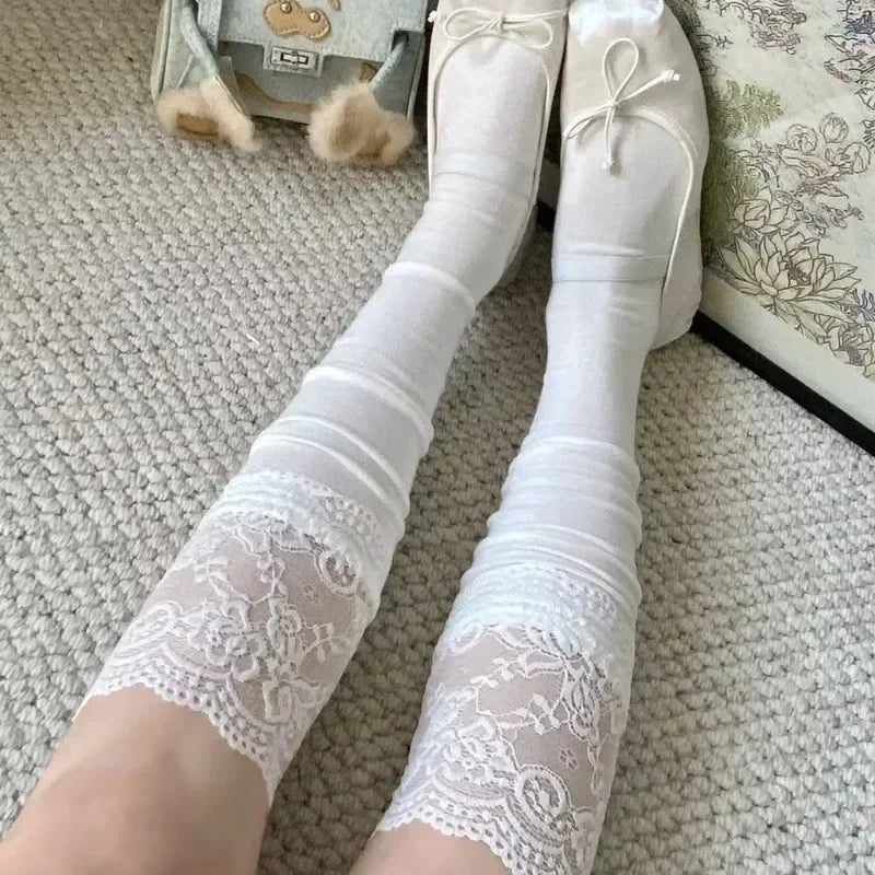 Lbsfy Korean Solid Color Sexy Lace High Stockings Women Girls Thigh High Over The Knee Stockings Lolita Ladies Girls Warm Boot Socks