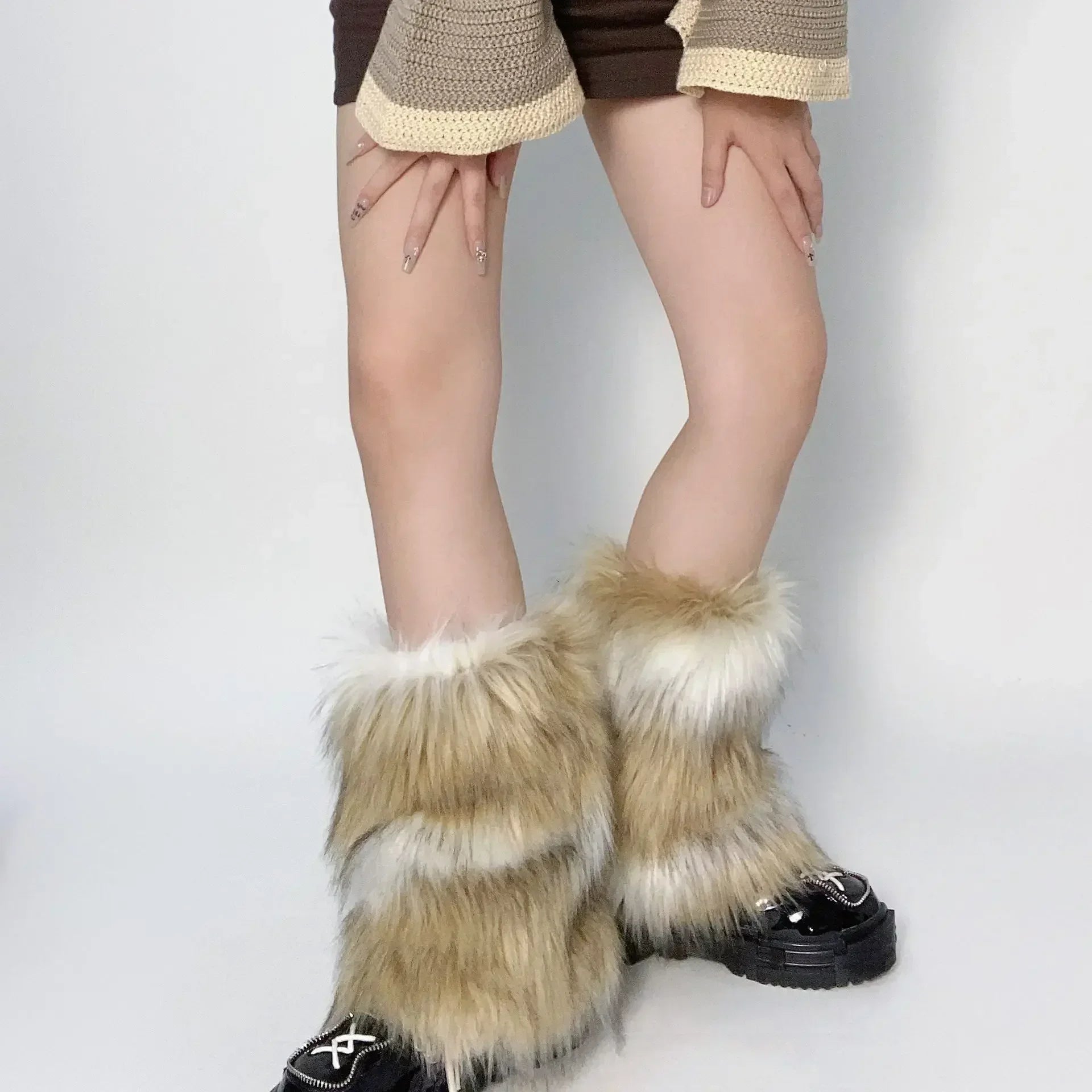 Lbsfy Vintage Imitation Fur Fur Leg Warmers Hot Girl Y2k Brown Hairy Winter Warm Furry Boots Socks Punk Jk Knee-length Hiphop Sock