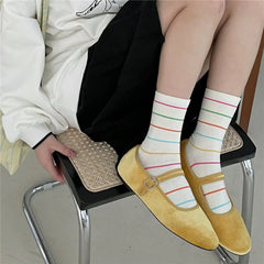 Lbsfy Women Socks Cotton Spring Autumn Winter Streetwear Harajuku Sock Girls Gift White Striped Polka Dots Socks Calcetines Kawai Soks