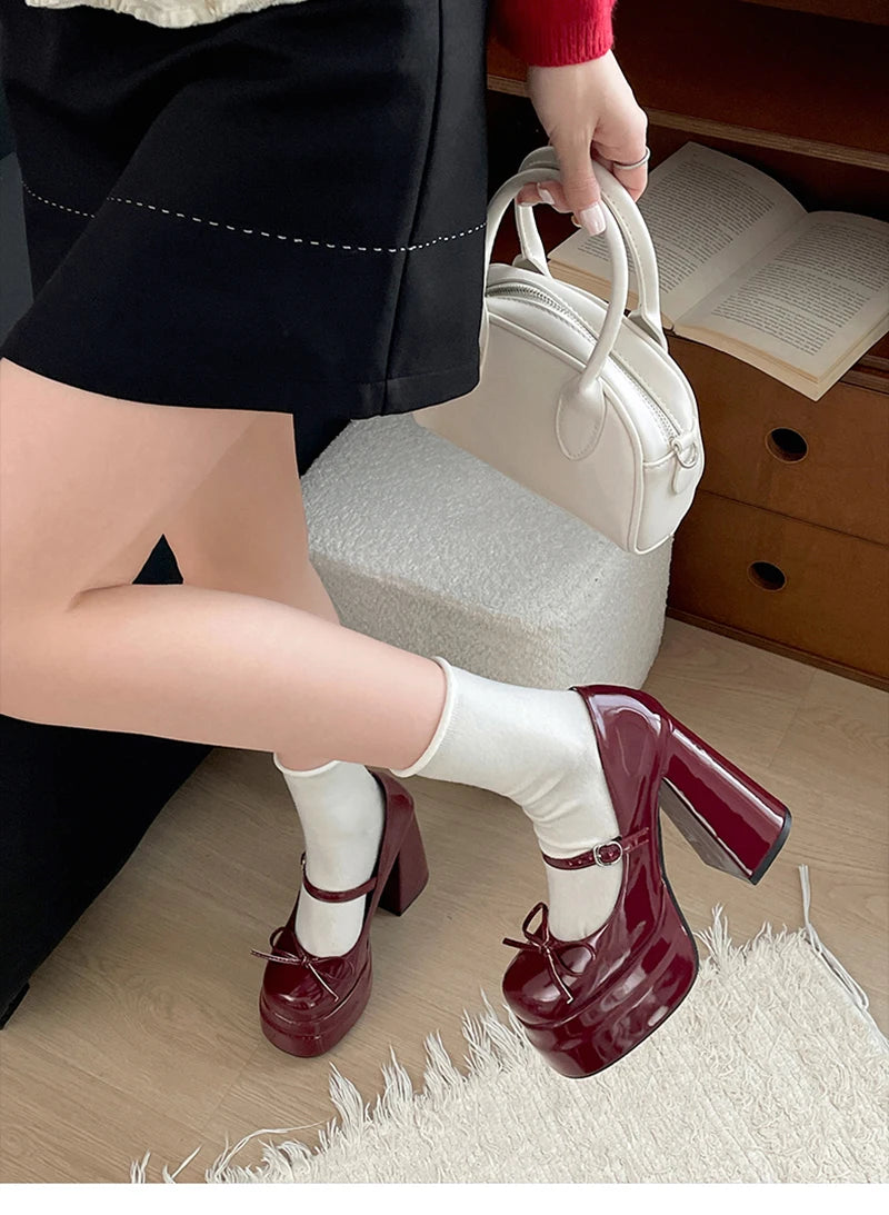 LBSFY -Autumn Platform Thick Heel Women Mary Jane Shoes Fashion Butterfly-knot Shoes Ladies Outdoor Dress Pumps
