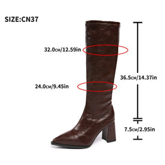 LBSFY -Fashion Solid Pu Knee High Modern Boots Women Winter Pointed Toe Side Zip Riding Boots Sexy High Heel Shoes Plus Size 42