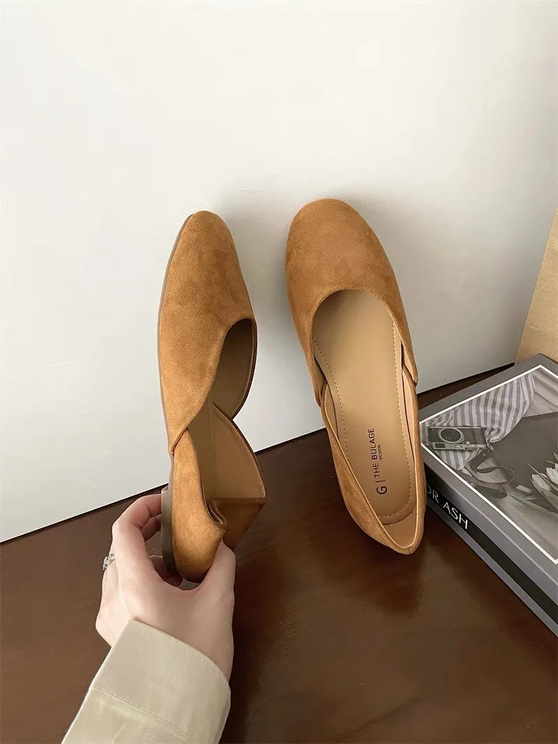 LBSFY -Women Suede Loafers Flat Heel Shallow Female Shoes Spring Summer Square Toe Basic Concise Women Loafers Casual Slip on Boat