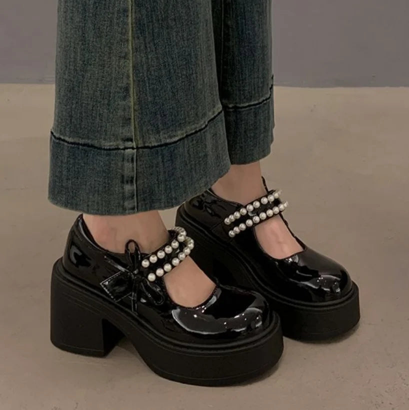 LBSFY -2025 New Fashion Retro Spring Autumn Japanese Women Mary Janes Shoes Bow Platform Single Lolita Shoes Women's Ballerinas Tacones