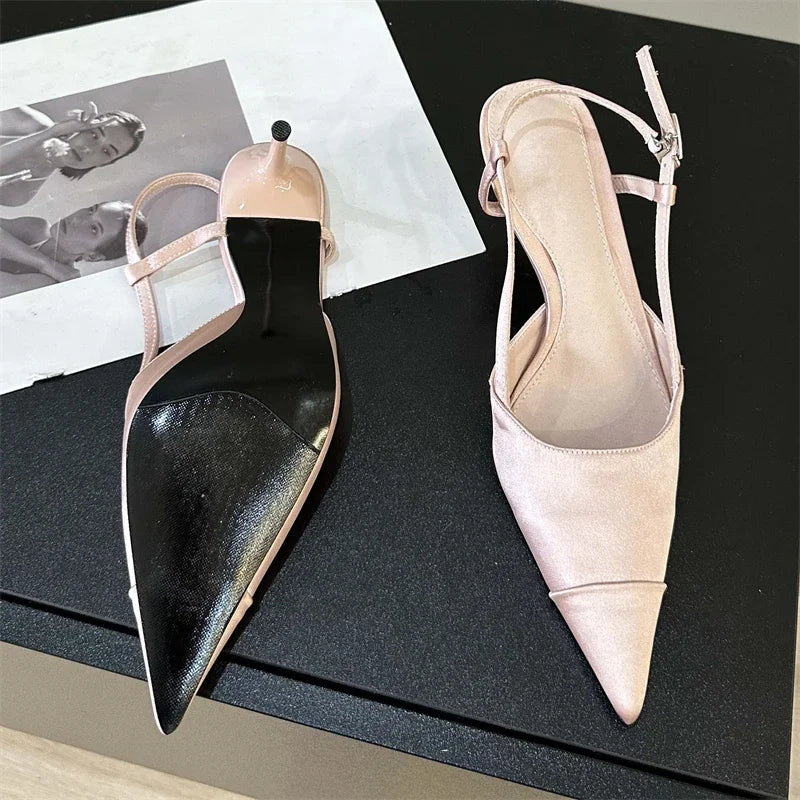 LBSFY -Spring Buckle Strap Women Pumps Sandals Fashion Shallow Thin Heels Pointed Toe Slingback Mules Tacones Mujer