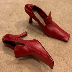 LBSFY  -  Designer Square Toe High Heels Women Fashion Pleated Party Dress Shoes Shallow New 2024 Spring Autumn Retro Mules Pumps Women