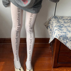 Lbsfy Korea Design Engligh Letter Printed Silk Stockings Heart Bow Tie Print Pantyhose Japanese Lolita JK Tights Gothic Cosplay Socks