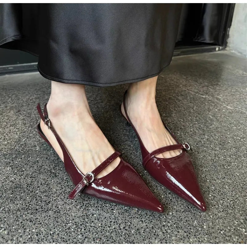 LBSFY -Pointed Toe Buckle Strap Ladies Sandals Solid Shallow Fashion Sexy Party Slingbacks 2025 Summer High Heeled Shoes Woman Pumps