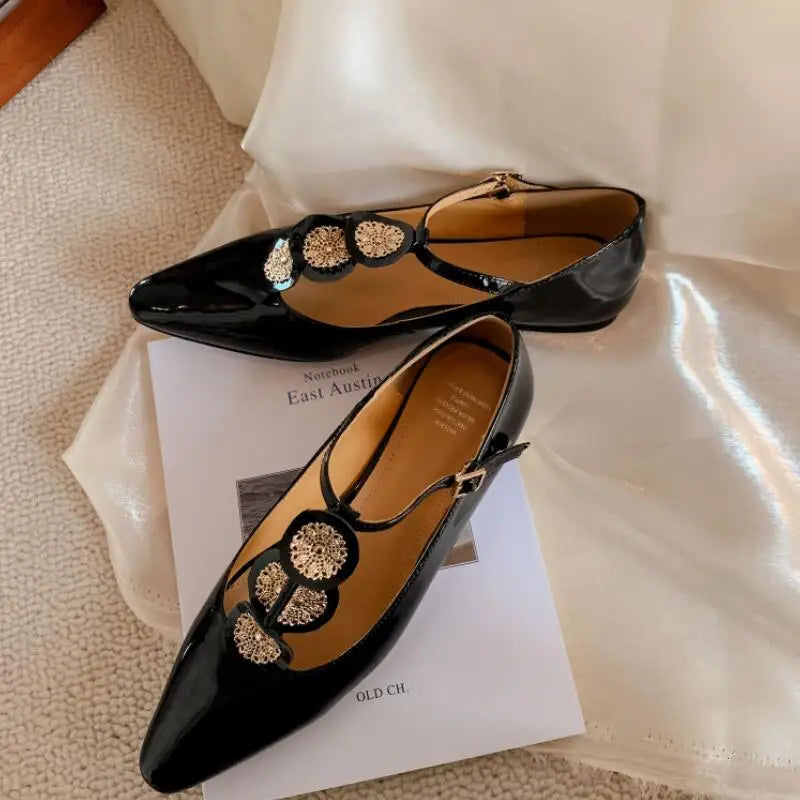 LBSFY  -  Trend Retro Women Flat Heel Shoes Fashion Summer Pointed Toe Ladies Elegant Dress Pumps Low Heel Mary Jane Shoes Footwear Mujer