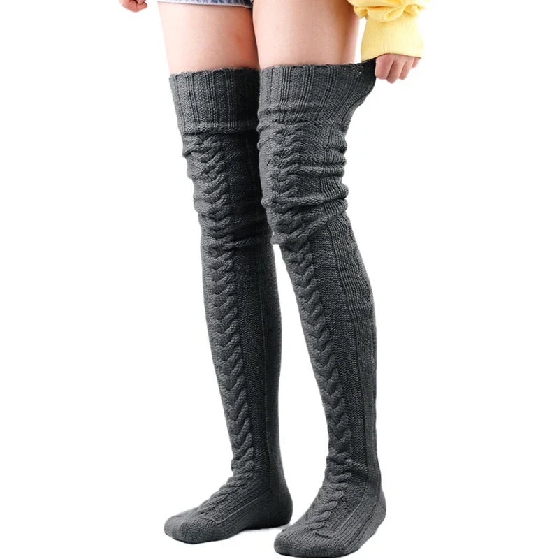 Lbsfy Cute Long Socks Lolita Leg Warmer Knitted Woollen Foot Warmer Stockings Autumn Winter Woman Knee-High Socks Leisure Loose Socks