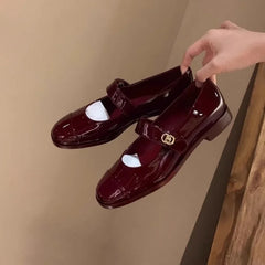 LBSFY -Mary Jane Flat Bottom Shoes Women's Autumn Winter New Style French Low Heel Thick Heel Small Leather Shoes Buckle Design