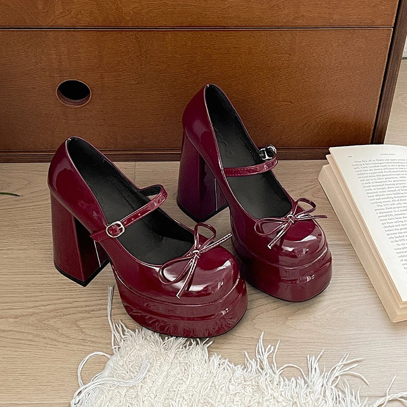 LBSFY -Autumn Platform Thick Heel Women Mary Jane Shoes Fashion Butterfly-knot Shoes Ladies Outdoor Dress Pumps