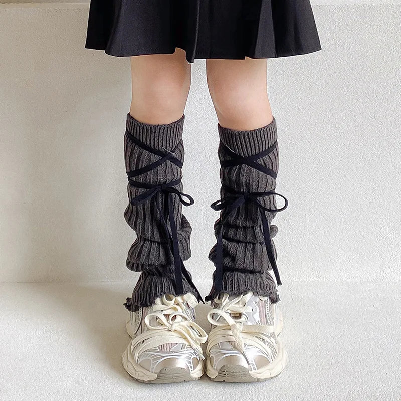 Lbsfy Autumn Winter Children Leg Warmers Lolita Lace Bowknot Knitted Socks Baby Girls Warm Foot Cover Cute Sweet Socks Long Stockings
