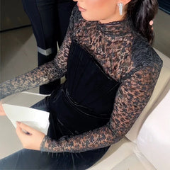 LBSFY  -  Women Fashion Turtleneck Long Sleeve Slim Long Dress Sexy Split Solid Party Dress Elegant Lace Patchwork Velvet Evening Dresses