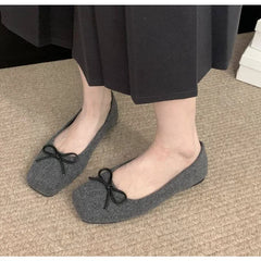 LBSFY -Woman Casual Square Head Bow Flats Flock Mocasines Ballerina Church Flats Female Suede Elegant Soft Sole Women Shoes