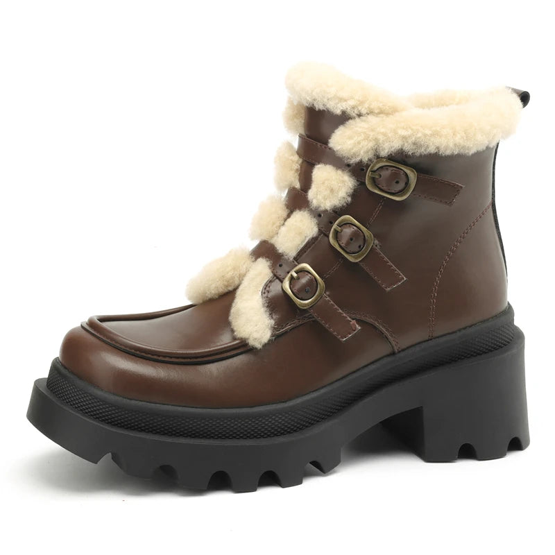 LBSFY  -  Winter Boots Women Buckle Zipper Platform Ankle Booties Punk Round Toe Buckle Punk Handmade Ladies Snow Booties