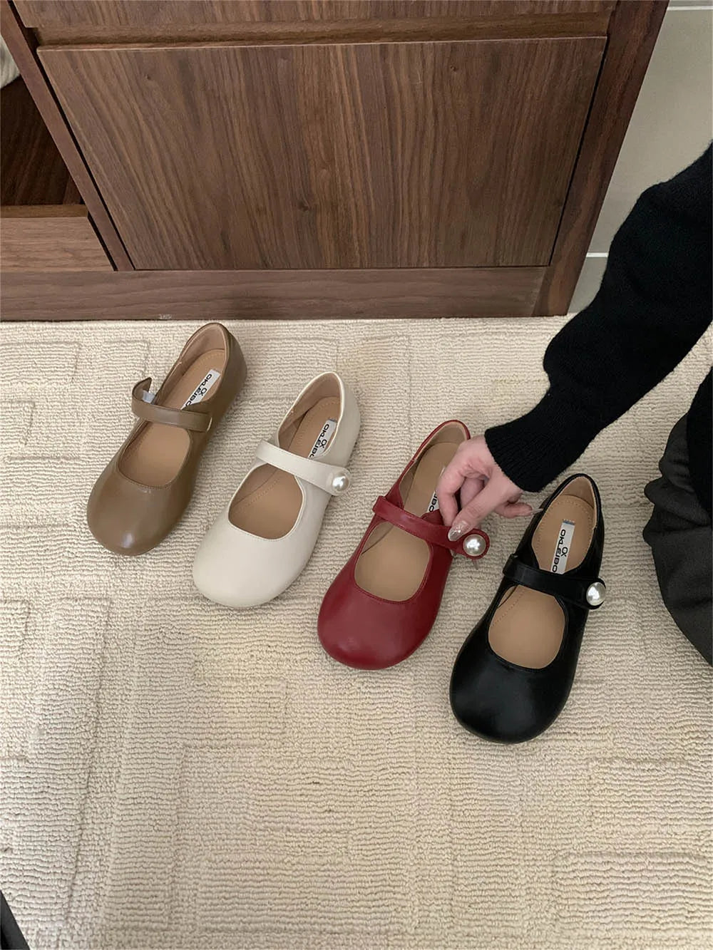 LBSFY  -  Fashion Women Loafers Flats Ballet Dance Shoes Casual Daiy Outside Dress Shoes Flat Low Heeled Black Brown Beige Red Belt Buckle