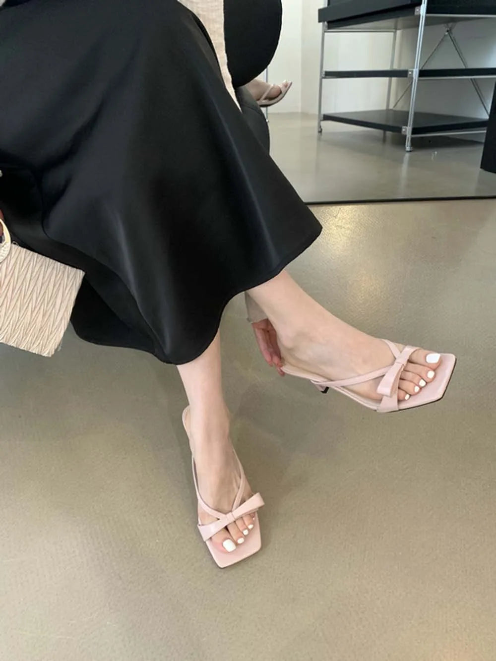 LBSFY  - Fashion Women Sandals Open Toe Summer Dress Shoes Thin High Heels Bow Design Shallow Slip On Party Pumps Dress Size 35-39