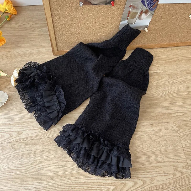 Lbsfy Punk Dark Black Leg Warmers Lace Over Knee Socks Winter Warm Knit Y2K Leg Covers Harajuku Boot Cuffs Japanese JK Lolita Sock