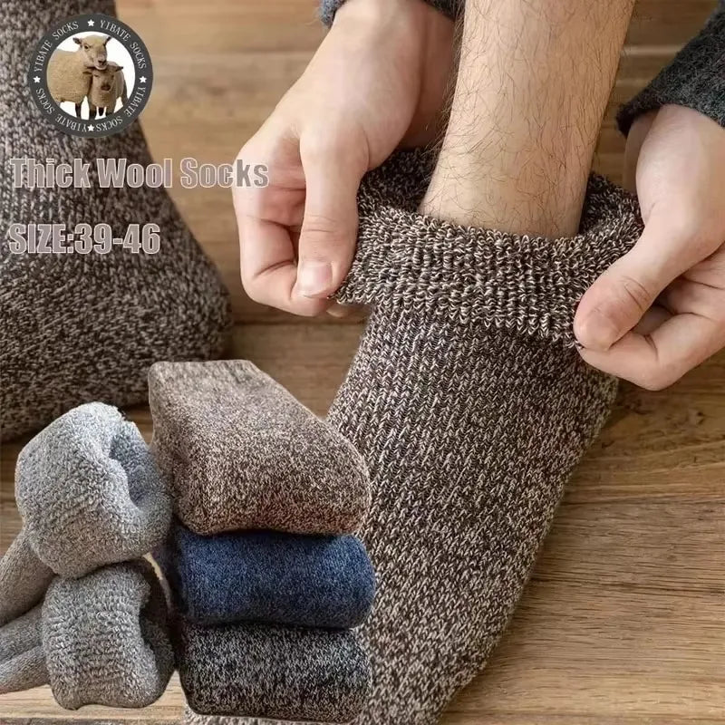 Lbsfy Winter Merino Wool Socks for Men Super Thick Warm High Quality Harajuku Retro Snow Casual Antifreeze Cashmere Socks Men 3 Pair