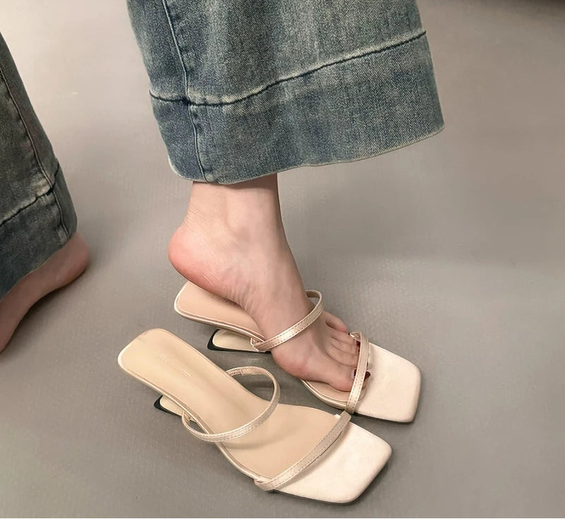 LBSFY  igner Summer Narrow Band Heel Women Slippers Shoes Fashion Open Toe Shoes Design Style Banquet Party Sandals Shoes