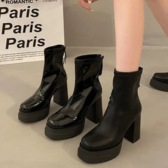 LBSFY  -  Platform Boot Shoes for Women Modern Western Black Femme Botas Punk Goth Female Winter High Heeled Shoes Round Toe Heels Botines