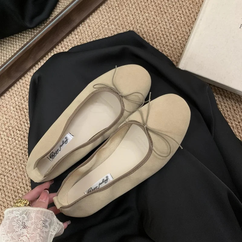 LBSFY -Fashion Bow Tie Flats Ballet Shoes Women Female Ballet Round Toe Shallow Cut Ballerina Soft Moccasin Dress Shoes Zapato