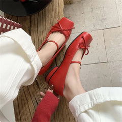 LBSFY  -  New Women's High Heels Genuine Leather Mary Jane Pumps Glittes Party Wedding Shoes Woman Low Heels Comfort Casual Shoes