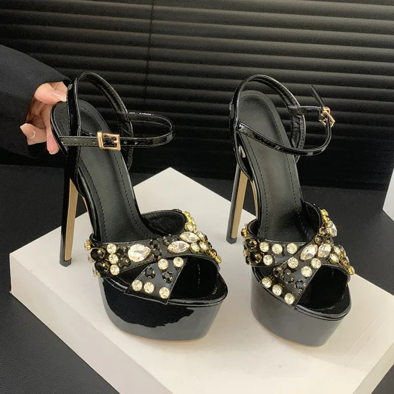 LBSFY  -  Luxury Rhinestones Platform Wedges Women Sandals 16CM Ultra High heels Pole Dance Gladiator Sandals Summer Female Party Shoes