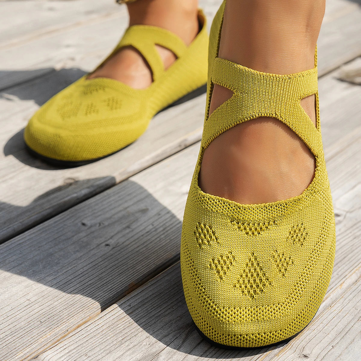 LBSFY -Round-toe Single Shoes Fairy-style Ballet Shoe Knitted Mary Jane Flat Knitted Single Shoes Walking Loafers Sneakers
