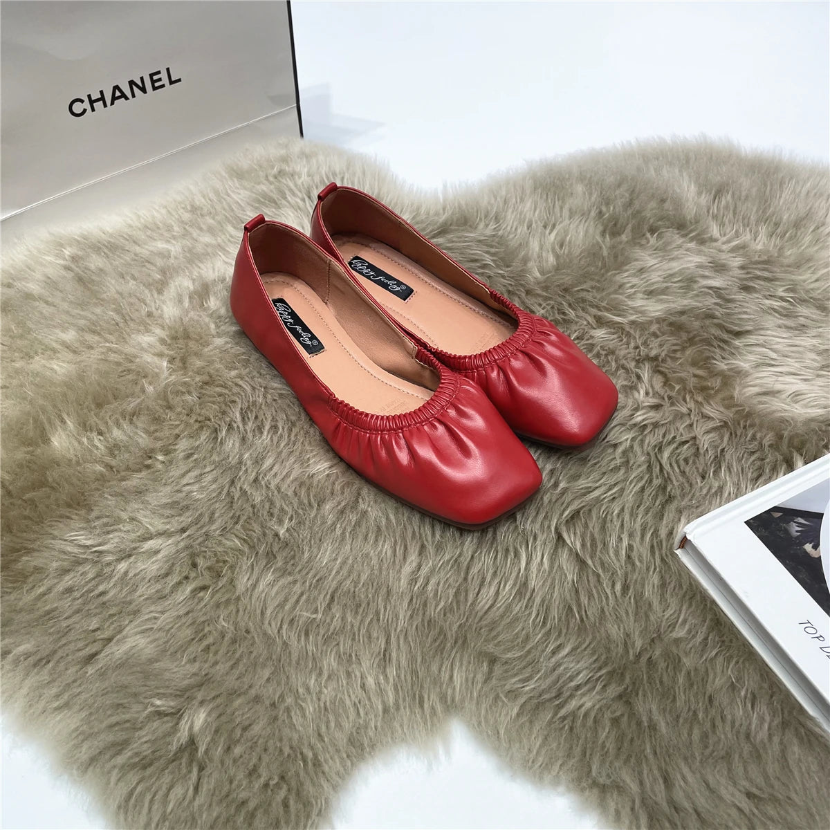 LBSFY -Women Flats New Slip On Flat Loafers Patchwork Square Toe Shallow Ballet Shoes knitting Casual Flat Shoes Ballerina