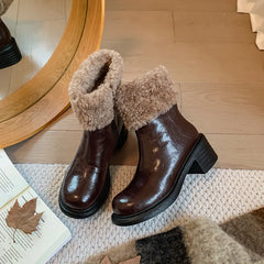 LBSFY  -  Fashion Short Boots Women's New High Quality Genuine Leather Boots Winter Warm Wool Boots Round Head High Heels Boots