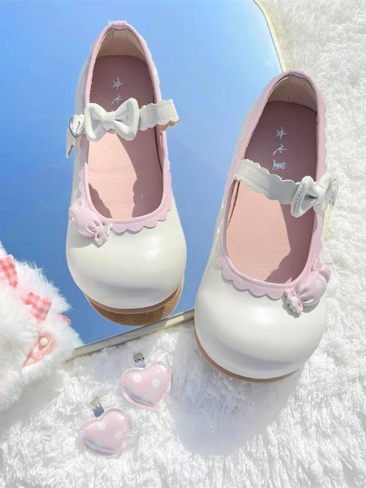 LBSFY  - Japanese Kawaii Mary Janes Shoes Women Heart-shaped Sweet Lolita Flats Shoes Ladies Shallow Bow Chic Casual Shoes 2024 Summer