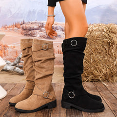 LBSFY -New Women Stylish Mid-Calf Slouchy Boots Soft Comfortable Round Toe Design Easy Pull-On Closure Outdoor Casual Shoes Shoes