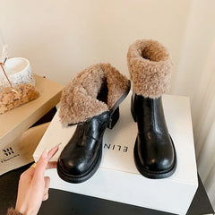 LBSFY  -  Fashion Short Boots Women's New High Quality Genuine Leather Boots Winter Warm Wool Boots Round Head High Heels Boots
