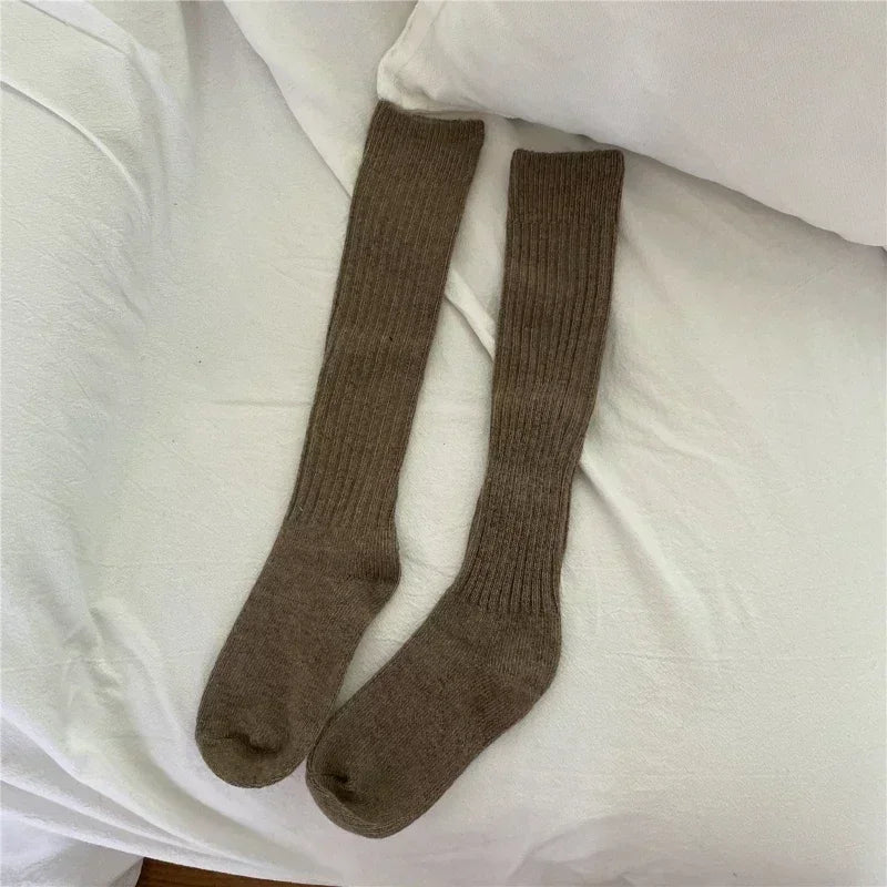 Lbsfy Wool Long Socks Cashmere Women Boot Solid Wool Thigh Stocking Skinny Casual Cotton Over Knee-High Fluffy Female Long Knee Sock