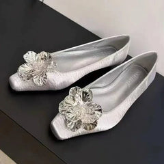 Lbsfy Flower Designer Shoes Women Fashion Shallow Square Toe Elegant Dress Shoes Female 2025 New Luxury Satin Low Heel Footwear Ladies