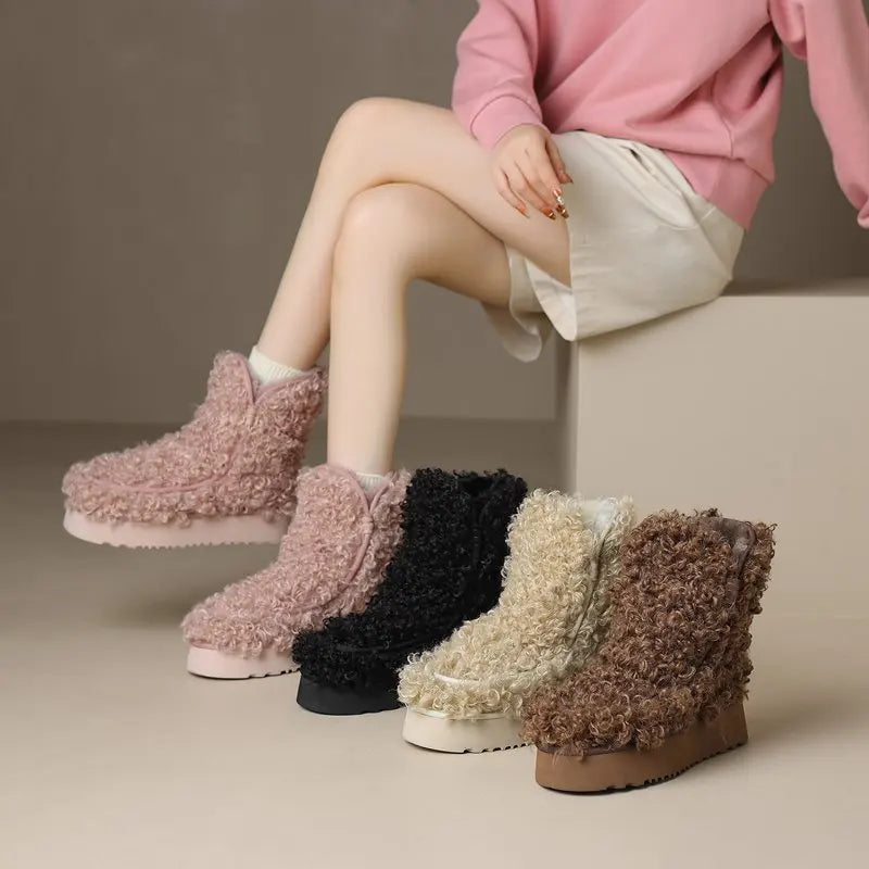 LBSFY  -  Size 35-41 New Fur Snow Boots Women Nature Wool Warm Winter Boots Fashion Pink Brown Platform Ankle Boots Ladies Shoes