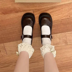 LBSFY -Brown Retro French Thick Heel Mary Janes Women's Shoes Spring 2025 New Style Heightening Flat Mouth High Heels Loafers Shoes