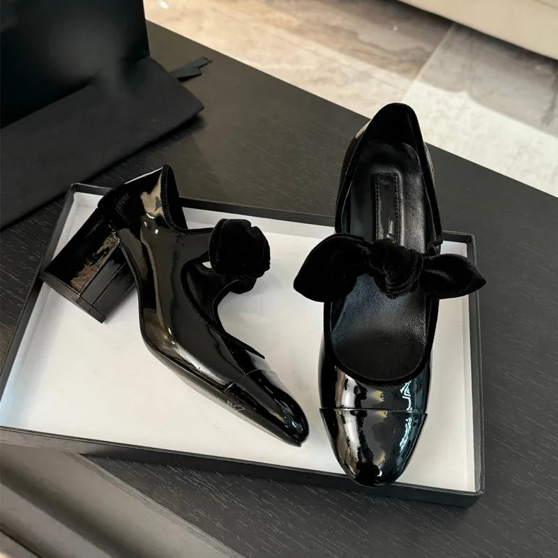 LBSFY  -   Star style Fashion Mixed-color Bowknot Mary Janes Women Pumps Spring Summer Patent Leather Thick High heels Female Party Shoes